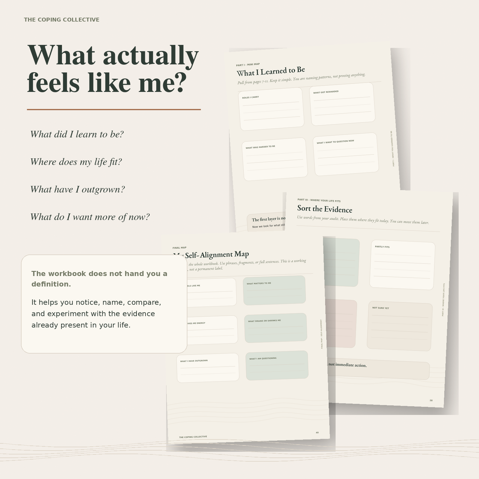 Questions explored in Uncovering You, including what feels like me and what have I outgrown